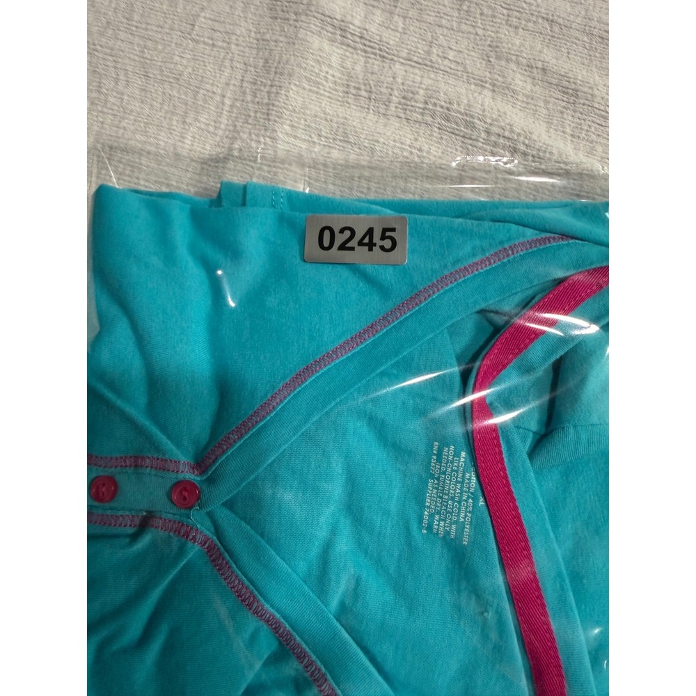 Sleep Chic Women's XL Turquoise Blue Pink Trim Henley Long Sleeve Pajama Top - Picture 8 of 8